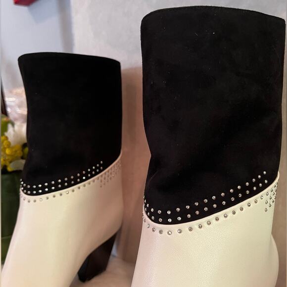 NEW Jimmy Choo Leather Suede Studded Timeless Two-Tone Crystal Bear 65 Bootie … - Picture 10 of 16